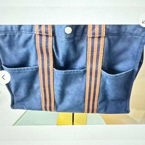 HERMES Paris Fourre Tout MM Navy/Brown Canvas Tote, Hand Bag. Made In France - Picture 7 of 14